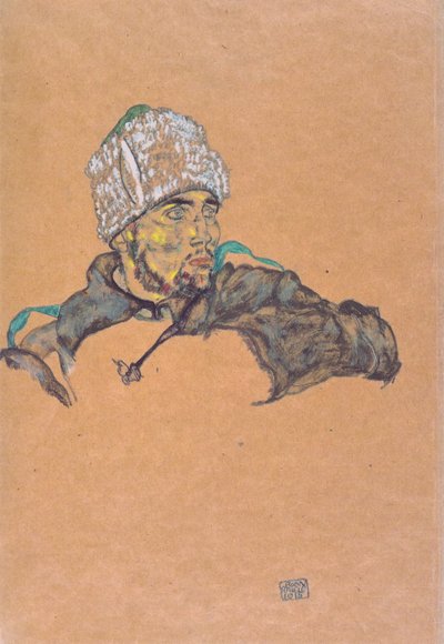 Russian Prisoner of War with Fur Hat by Egon Schiele